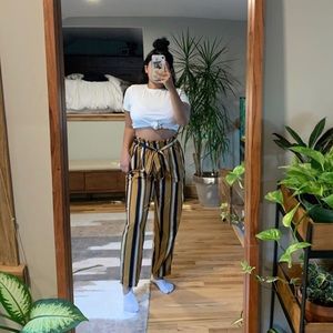 Paperbag Waist Striped Pants